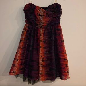 Orange, Purple, and Black Strapless Dress